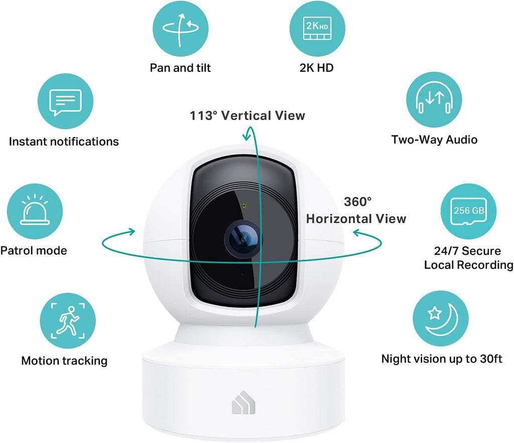 2K Indoor Pan/Tilt Security Camera – Baby Monitor & Pet Cam, Motion Tracking, 2-Way Audio, Night Vision