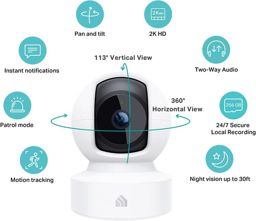 2K Indoor Pan/Tilt Security Camera – Baby Monitor & Pet Cam, Motion Tracking, 2-Way Audio, Night Vision